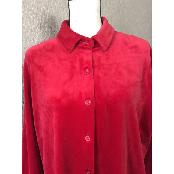 Woman Within Women's Velvet Velour Button Up Shirt Top Red Long Sleeves 14-16/M - Picture 5 of 13